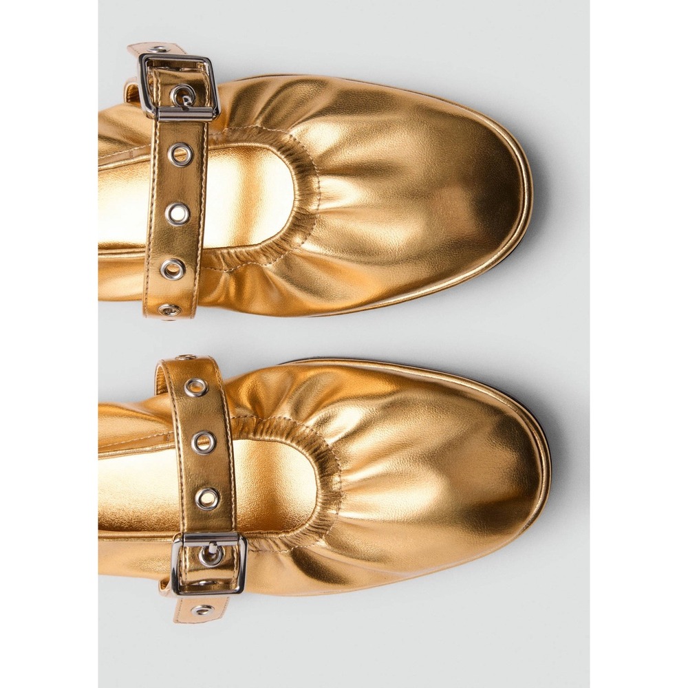 NEW MANGO MNG GOLD GATHERED STRAP BUCKLE BALLERINA BALLET FLAT SHOES 39 US 8-8.5 - Picture 7 of 12